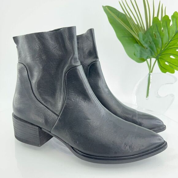 Paul Green Women Trey Boot Size 8 Block Heel Pointed Bootie Black Leather Zip Up - Picture 1 of 16